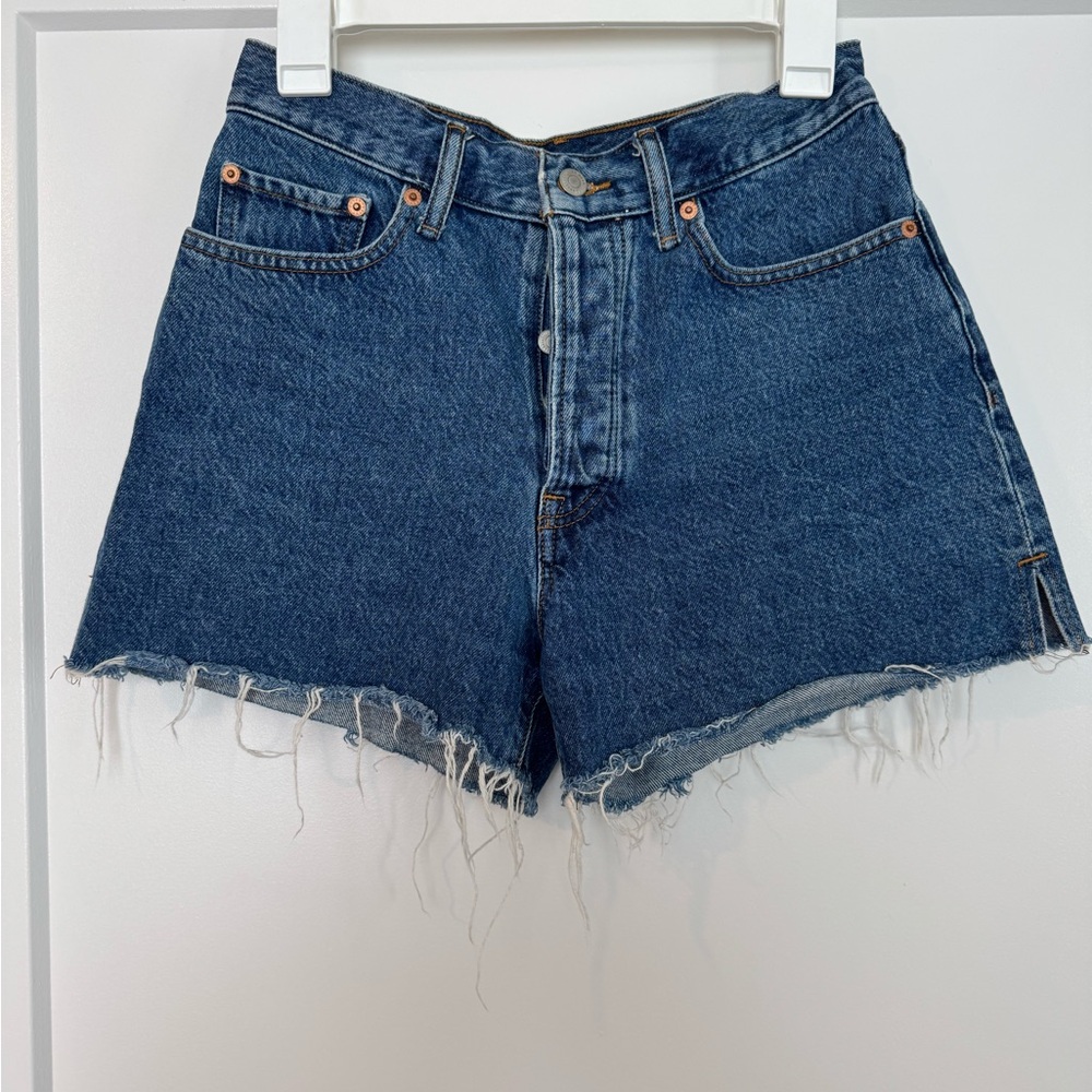 Ravel Dark Blue Frayed Hem Jean Shorts